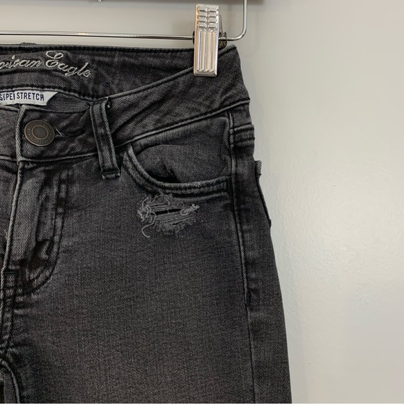 American Eagle Super Stretch Jegging Jeans Skinny Black Gray Wash Distressed 00 - Picture 4 of 12